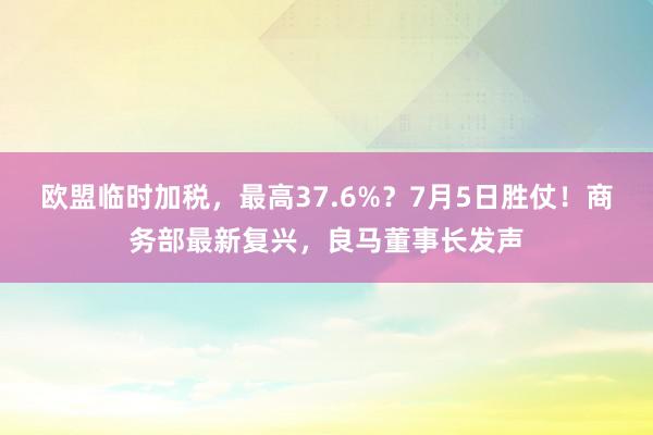 欧盟临时加税，最高37.6%？7月5日胜仗！商务部最新复兴，良马董事长发声