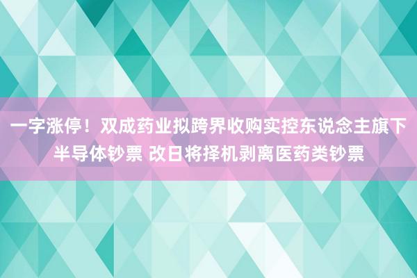 一字涨停！双成药业拟跨界收购实控东说念主旗下半导体钞票 改日将择机剥离医药类钞票