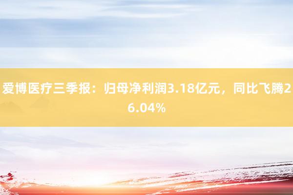 爱博医疗三季报：归母净利润3.18亿元，同比飞腾26.04%